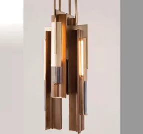 Unusual High-End Modern Walnut Chandelier With Gold Frame