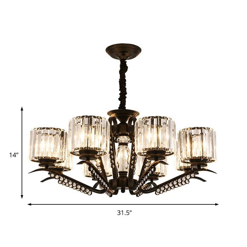 Vintage Style Crystal Drum Chandelier - Elegant Black Suspension Light for Dining Room
