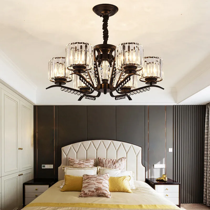 Vintage Style Crystal Drum Chandelier - Elegant Black Suspension Light for Dining Room