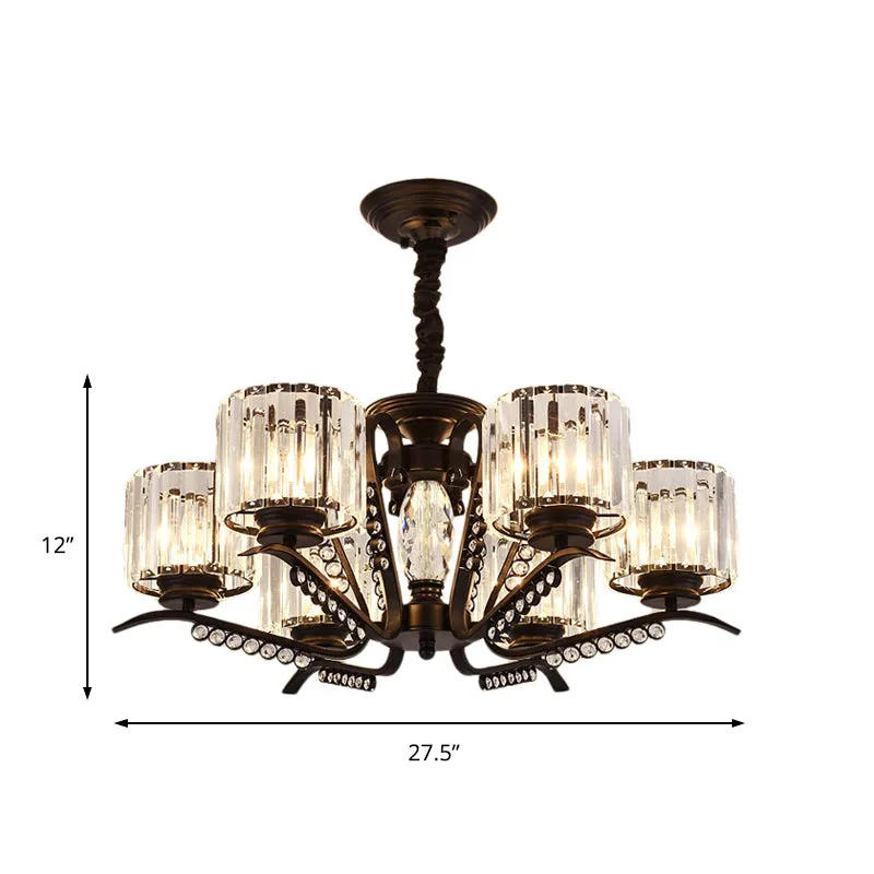 Vintage Style Crystal Drum Chandelier - Elegant Black Suspension Light for Dining Room