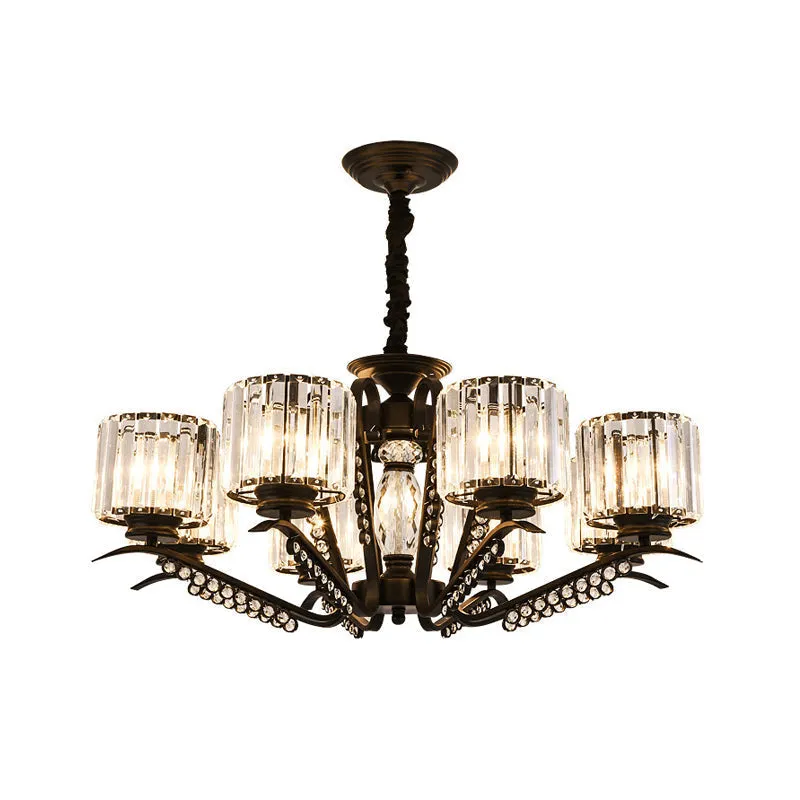 Vintage Style Crystal Drum Chandelier - Elegant Black Suspension Light for Dining Room