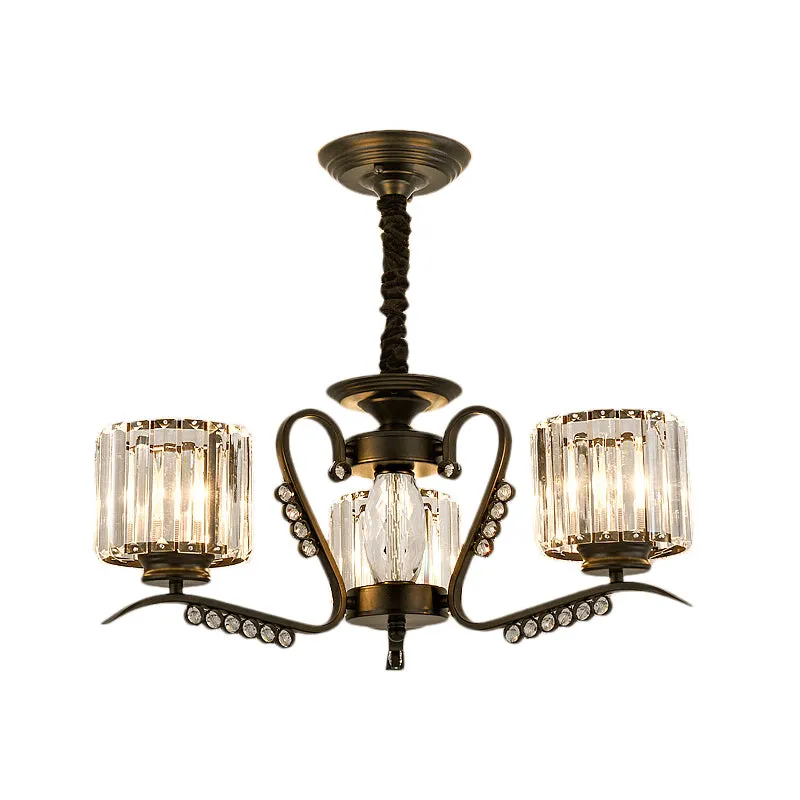 Vintage Style Crystal Drum Chandelier - Elegant Black Suspension Light for Dining Room