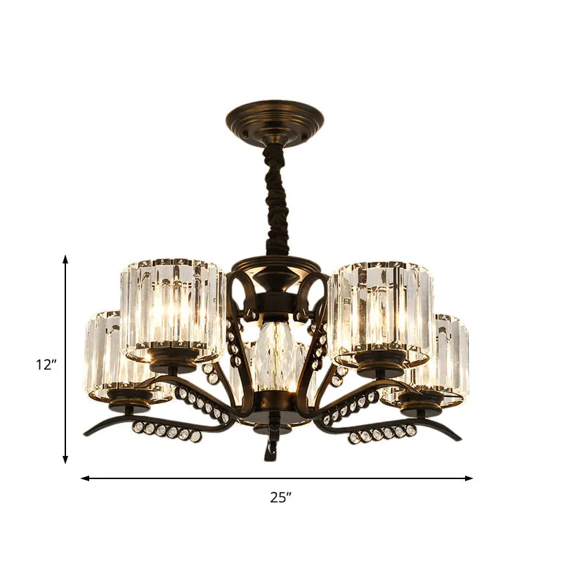 Vintage Style Crystal Drum Chandelier - Elegant Black Suspension Light for Dining Room