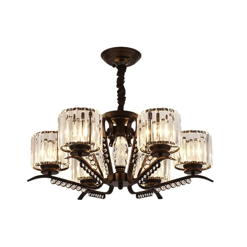 Vintage Style Crystal Drum Chandelier - Elegant Black Suspension Light for Dining Room