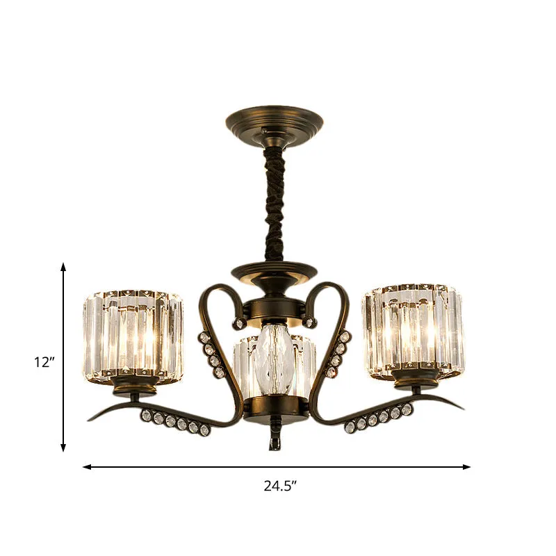 Vintage Style Crystal Drum Chandelier - Elegant Black Suspension Light for Dining Room