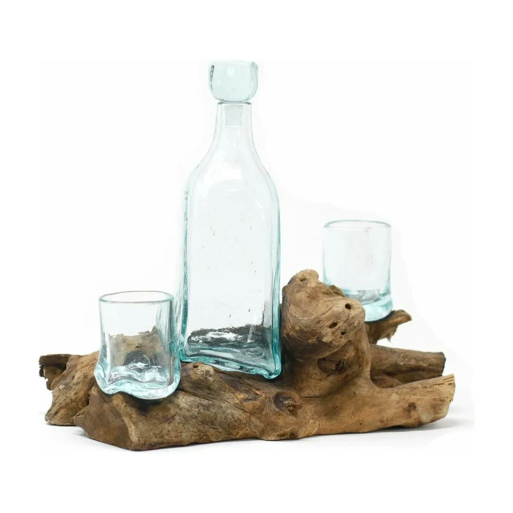 Whisky Set - Balinese Handcrafted with Recycled Molten Glass & Gamal Wood