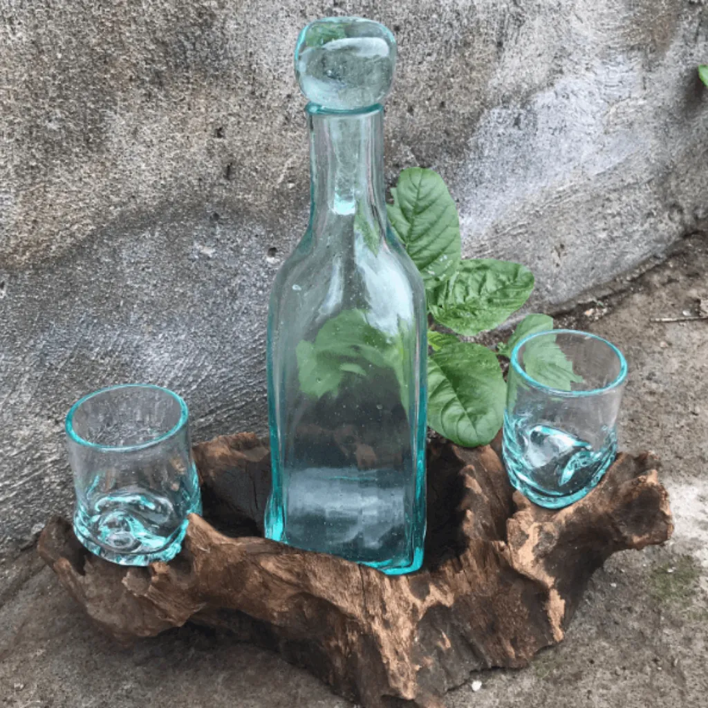 Whisky Set - Balinese Handcrafted with Recycled Molten Glass & Gamal Wood