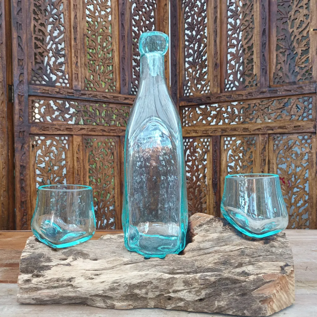 Whisky Set - Balinese Handcrafted with Recycled Molten Glass & Gamal Wood