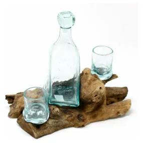 Whisky Set - Balinese Handcrafted with Recycled Molten Glass & Gamal Wood