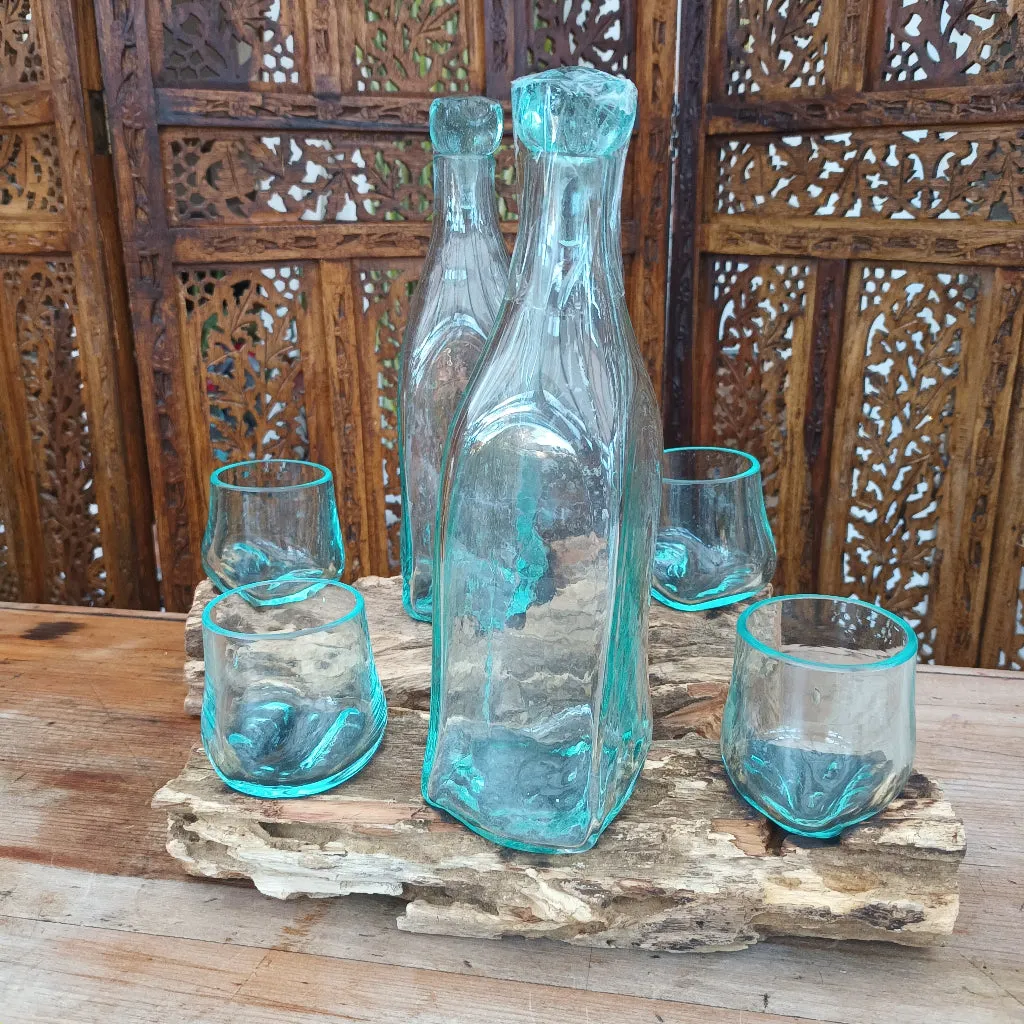 Whisky Set - Balinese Handcrafted with Recycled Molten Glass & Gamal Wood