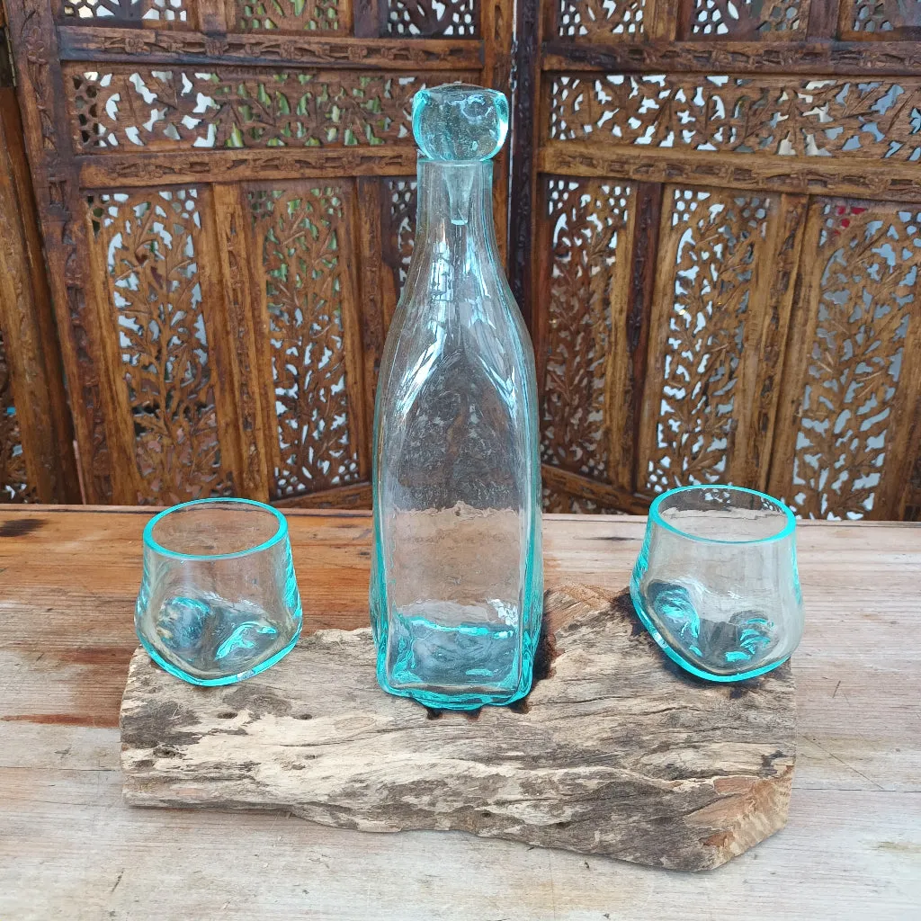 Whisky Set - Balinese Handcrafted with Recycled Molten Glass & Gamal Wood