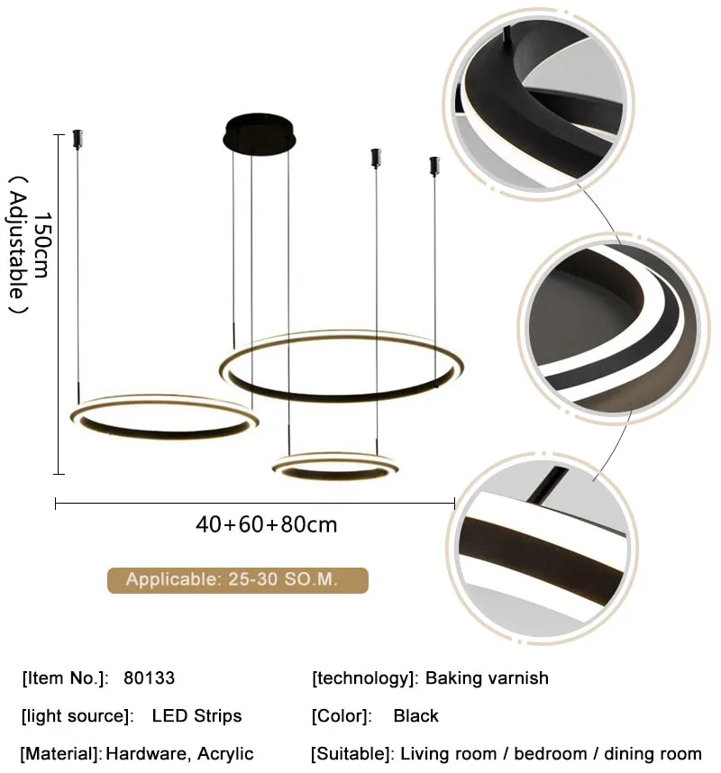 YLK Ring modern LED chandelier acrylic luxury home decor hang light fixture
